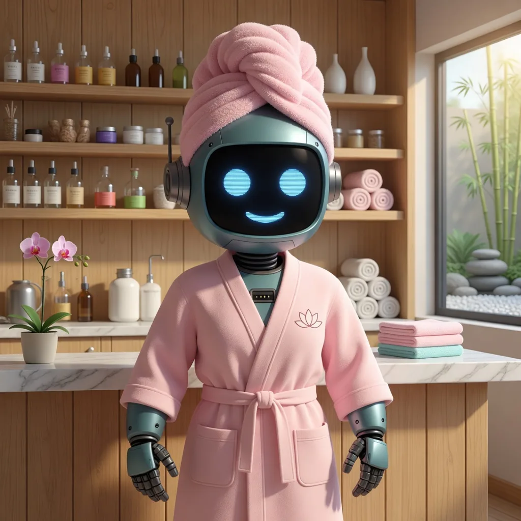 Illustrated Atlas wellness assistant in a spa robe